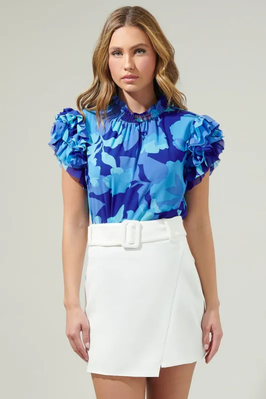 Algeria Floral Brenna Mock Neck Ruffle Blouse sold by Sugarlips