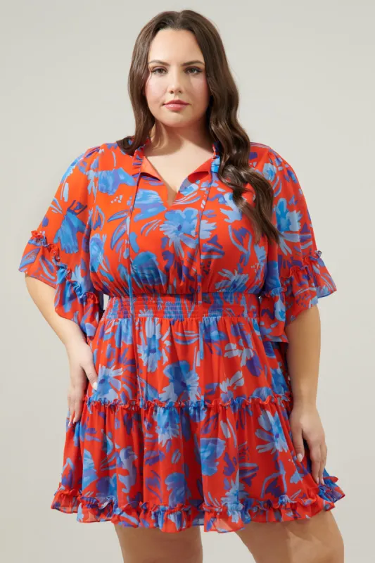 Mazie Floral Amorcito Bell Sleeve Mini Dress Curve sold by Sugarlips