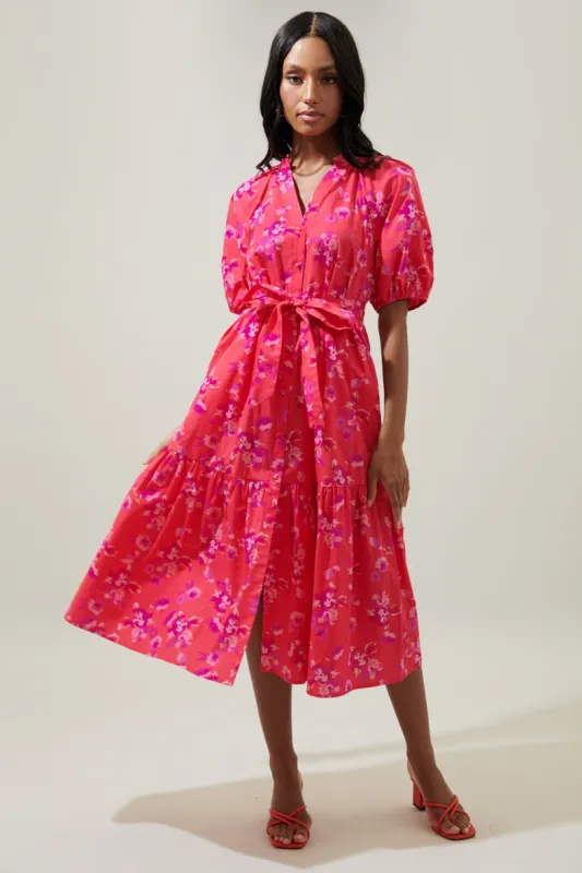 Magnolis Rhubarb Wynette Tiered Midi Dress sold by Sugarlips