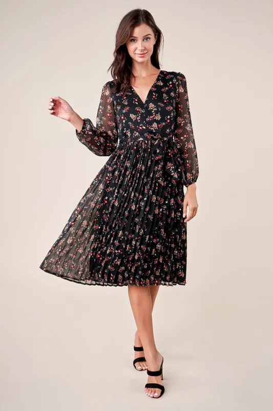 Precious Petal Pleated Floral Midi Dress sold by Sugarlips