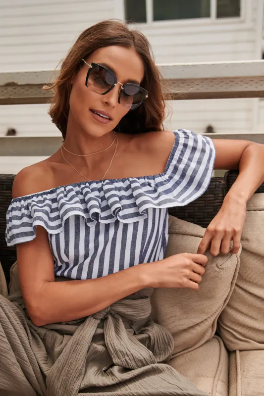 Sail Away Off the Shoulder Peplum Top sold by Sugarlips