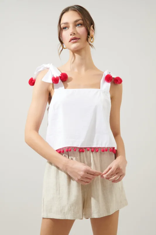 Milagro Tie Strap Cherry Pom Pom Crop Top sold by Sugarlips