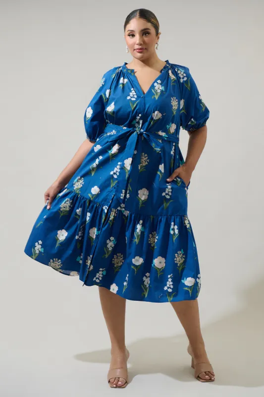 Madison Floral Wynette Tiered Midi Dress Curve sold by Sugarlips