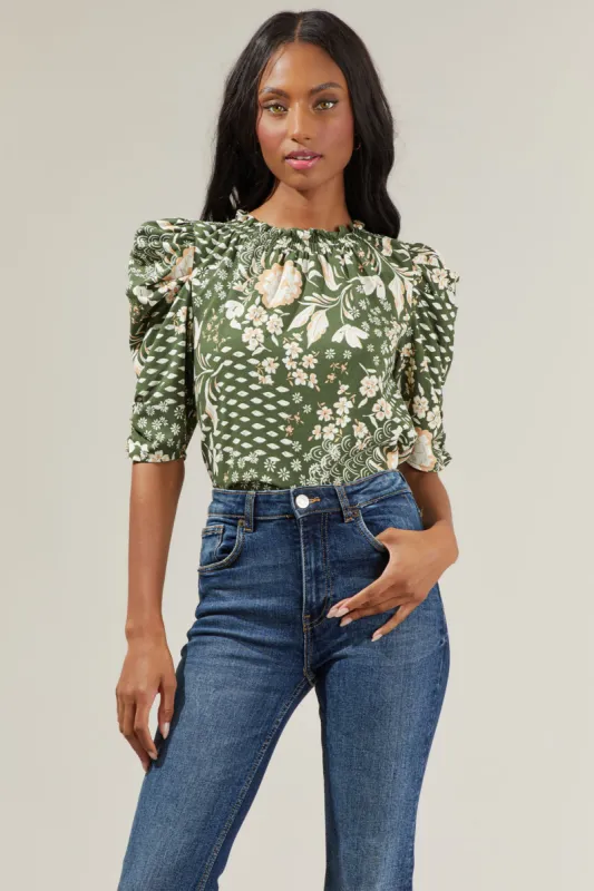 Fernwood Floral Drape Sleeve Top sold by Sugarlips