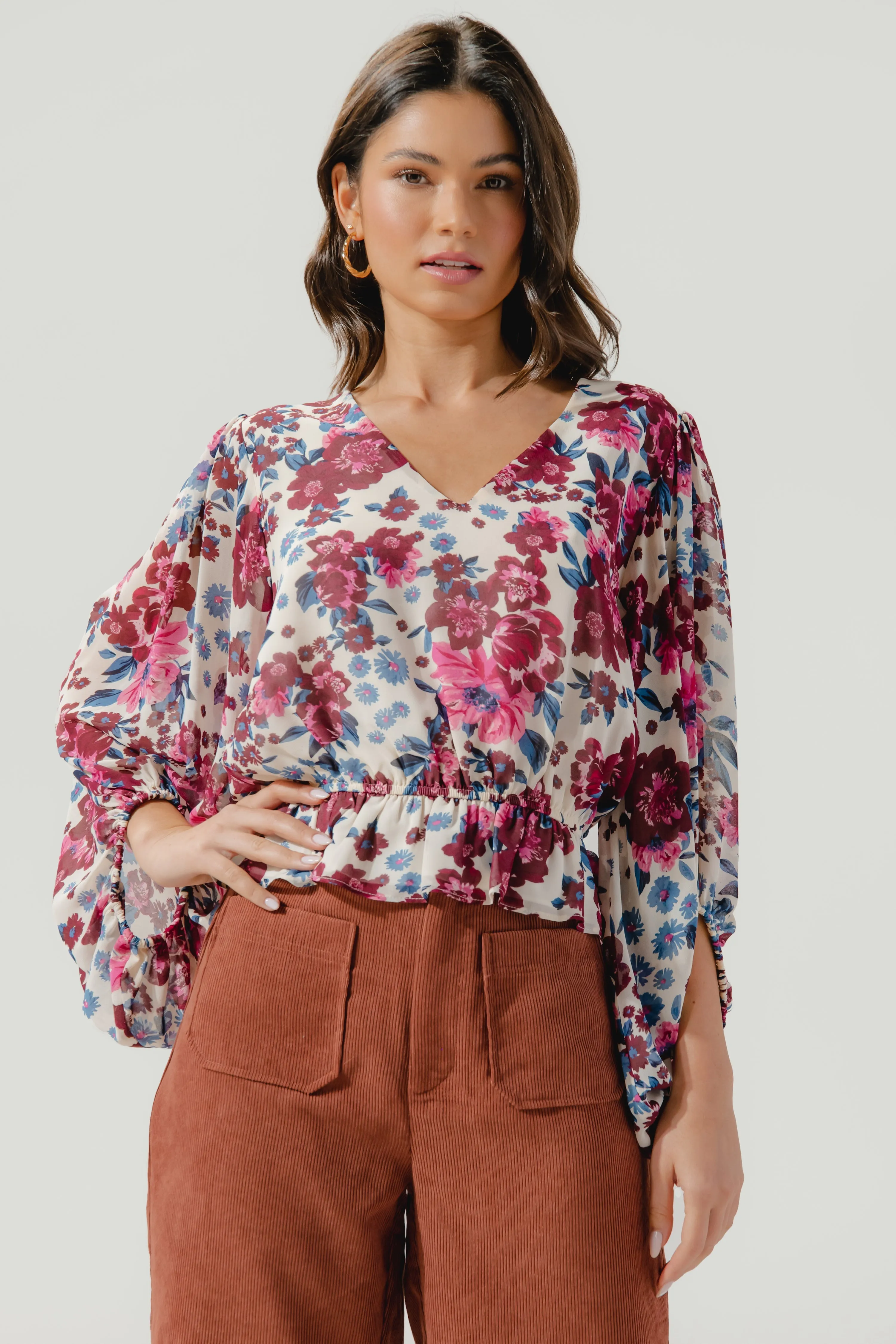 Monique Floral Ways Balloon Sleeve Blouse sold by Sugarlips