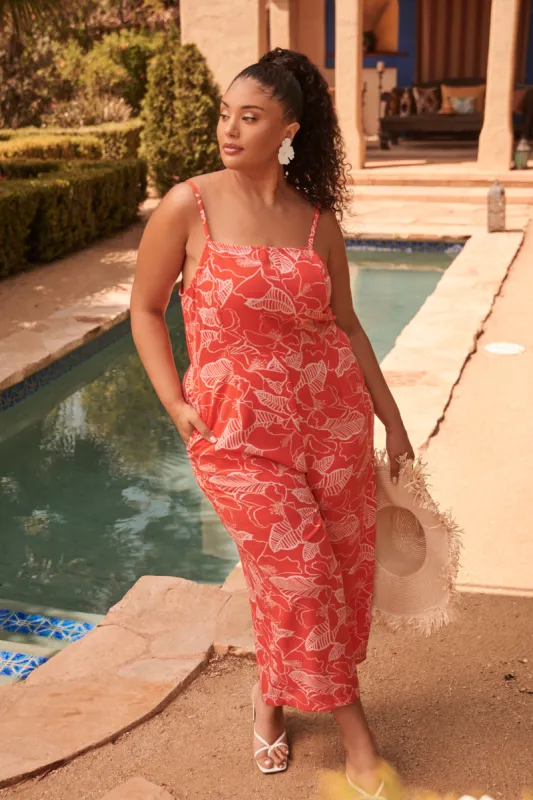 Ginger Floral Sweet Pea Square Neck Jumpsuit Curve sold by Sugarlips