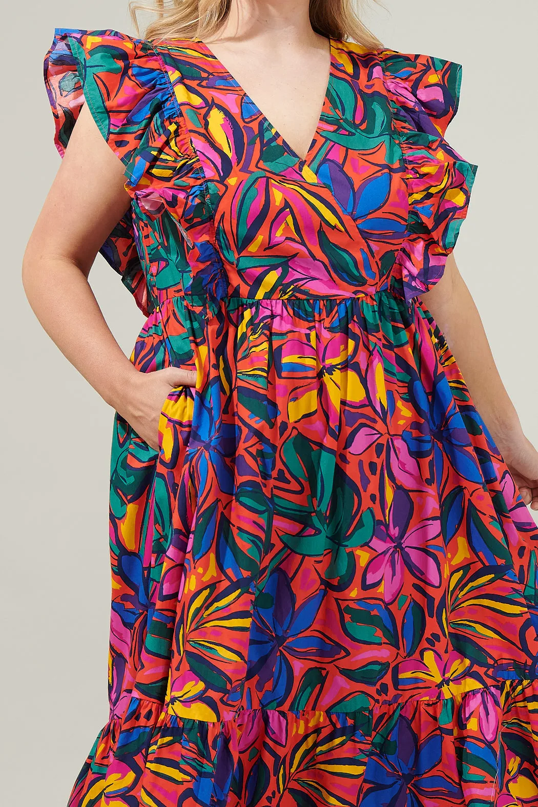 Rainbow Tropics Fairness Poplin Surplice Midi Dress Curve sold by Sugarlips product image thumbnail 4