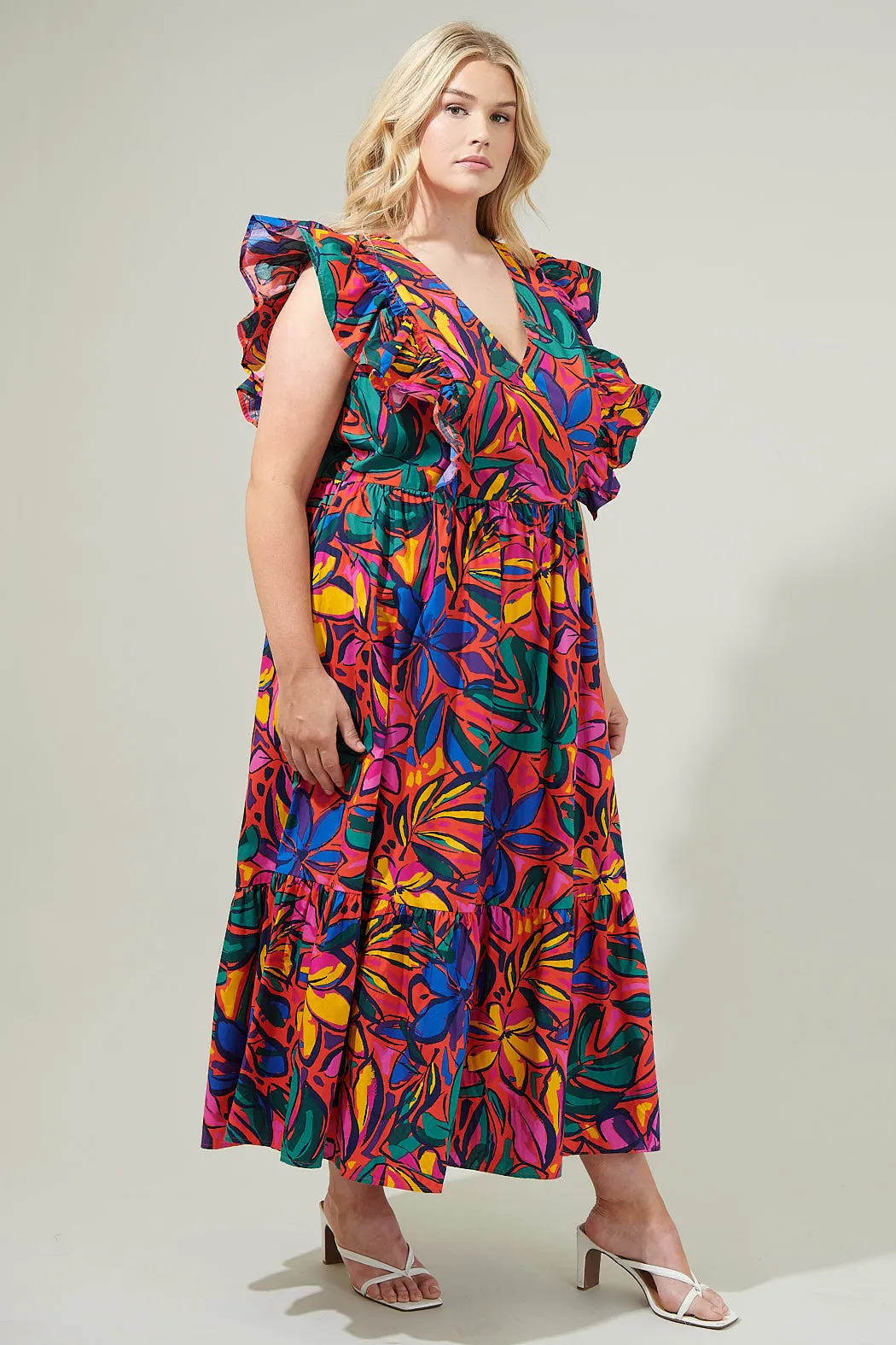 Rainbow Tropics Fairness Poplin Surplice Midi Dress Curve sold by Sugarlips product image thumbnail 3
