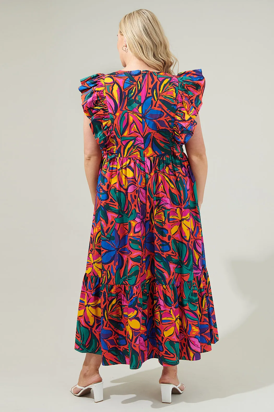 Rainbow Tropics Fairness Poplin Surplice Midi Dress Curve sold by Sugarlips product image thumbnail 2