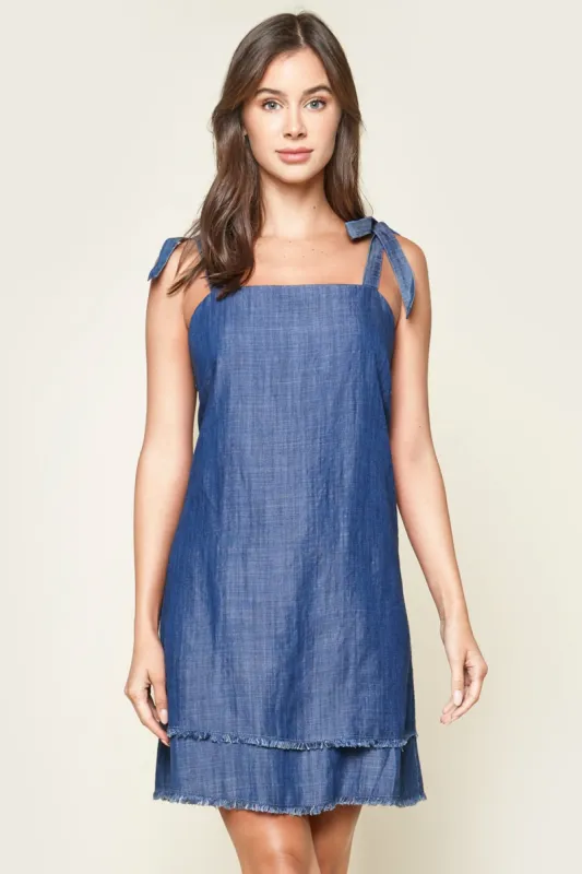 Texas Chambray Tie Sleeve Mini Dress sold by Sugarlips