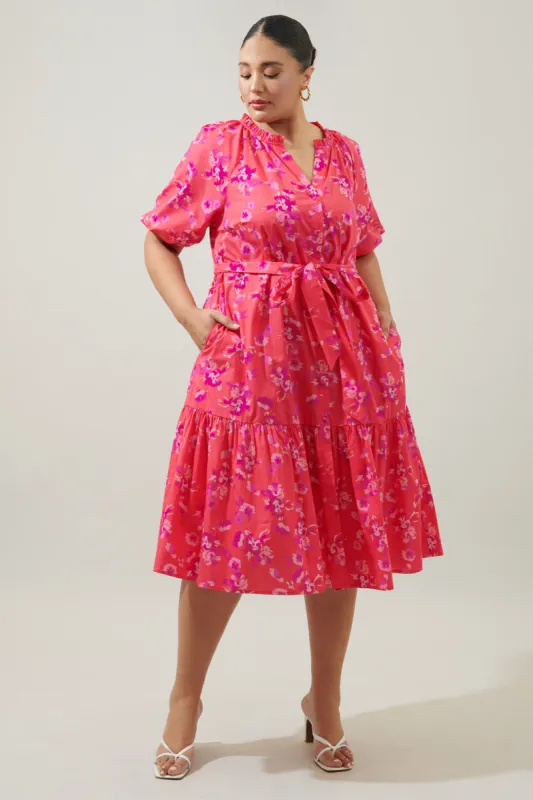 Magnolis Rhubarb Wynette Tiered Midi Dress Curve sold by Sugarlips