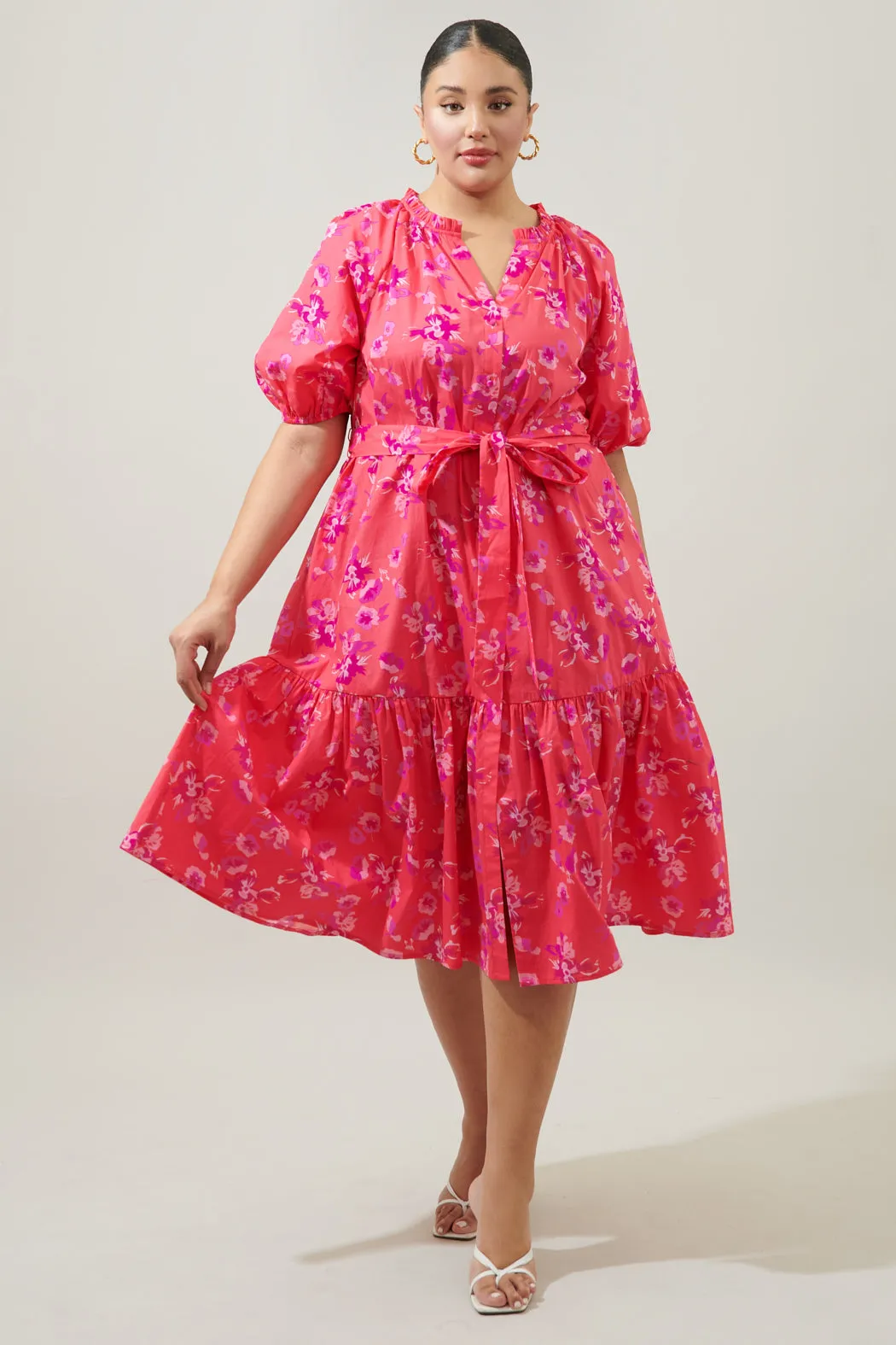 Magnolis Rhubarb Wynette Tiered Midi Dress Curve sold by Sugarlips product image thumbnail 4