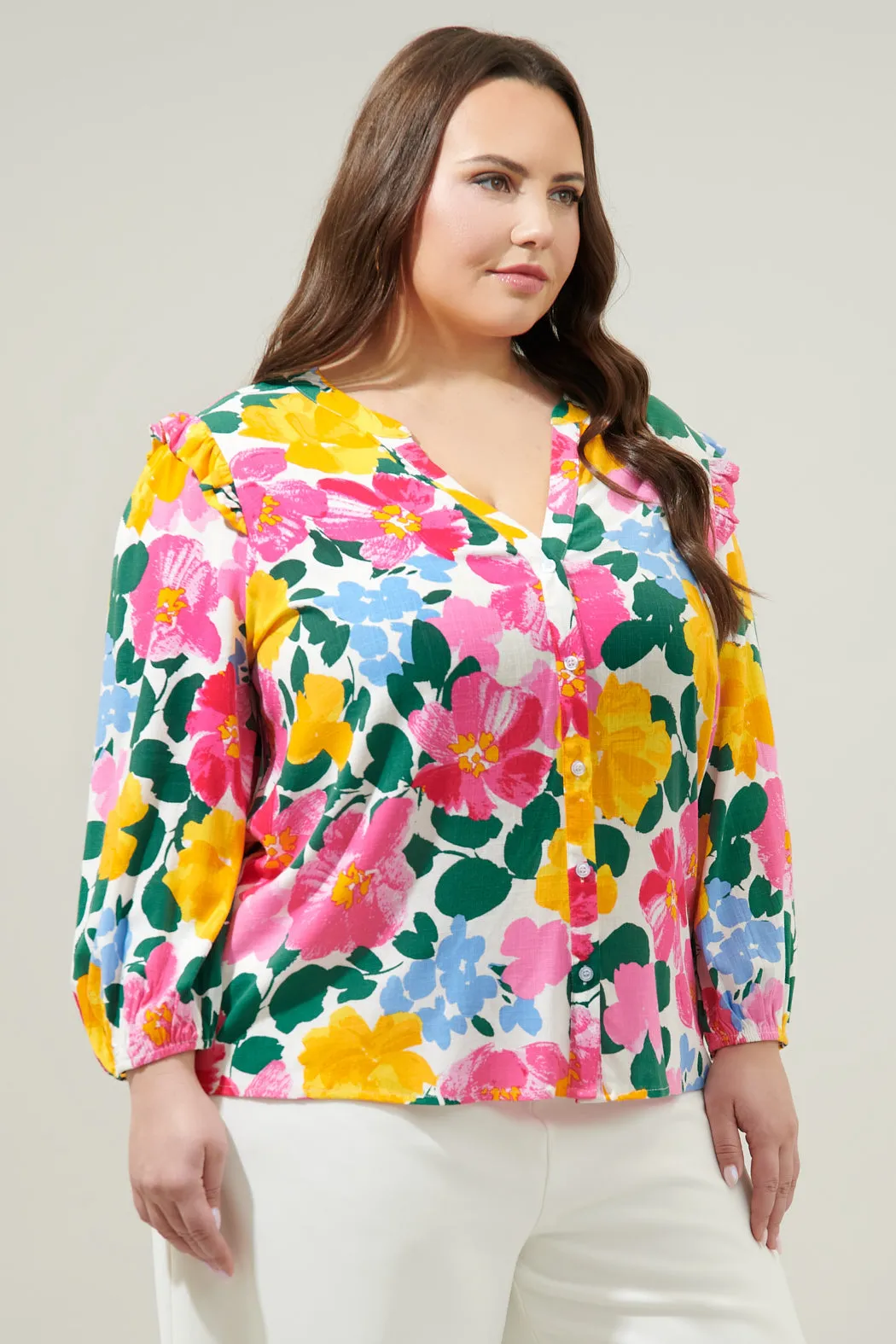 Kokomo Floral Martina Balloon Sleeve Button Down Blouse Curve sold by Sugarlips product image thumbnail 3