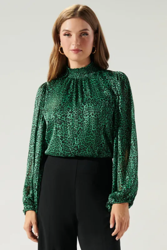 Loren Leopard Figaro Balloon Sleeve Blouse sold by Sugarlips