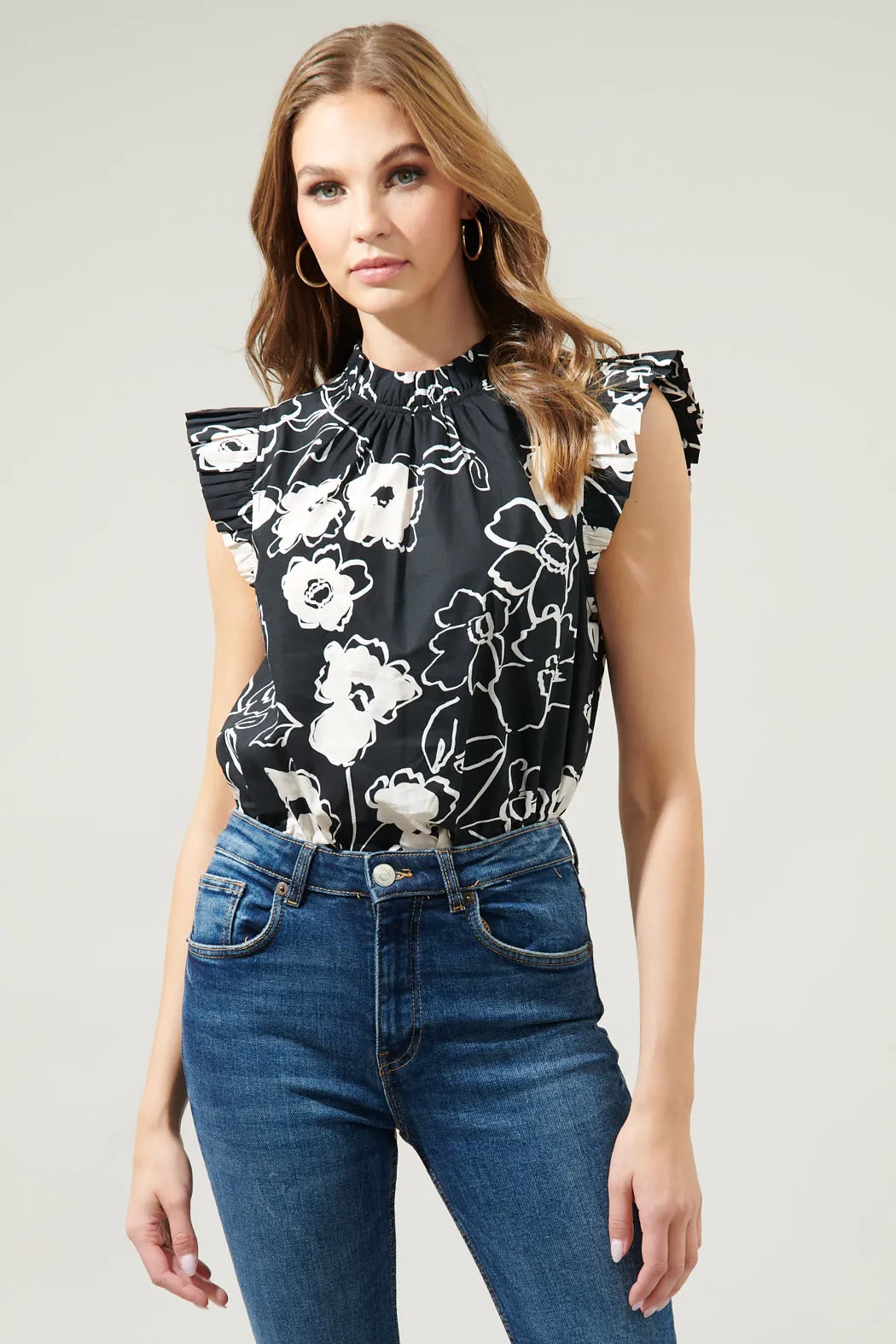Fabienne Floral Gabrielle Mock Neck Poplin Top sold by Sugarlips