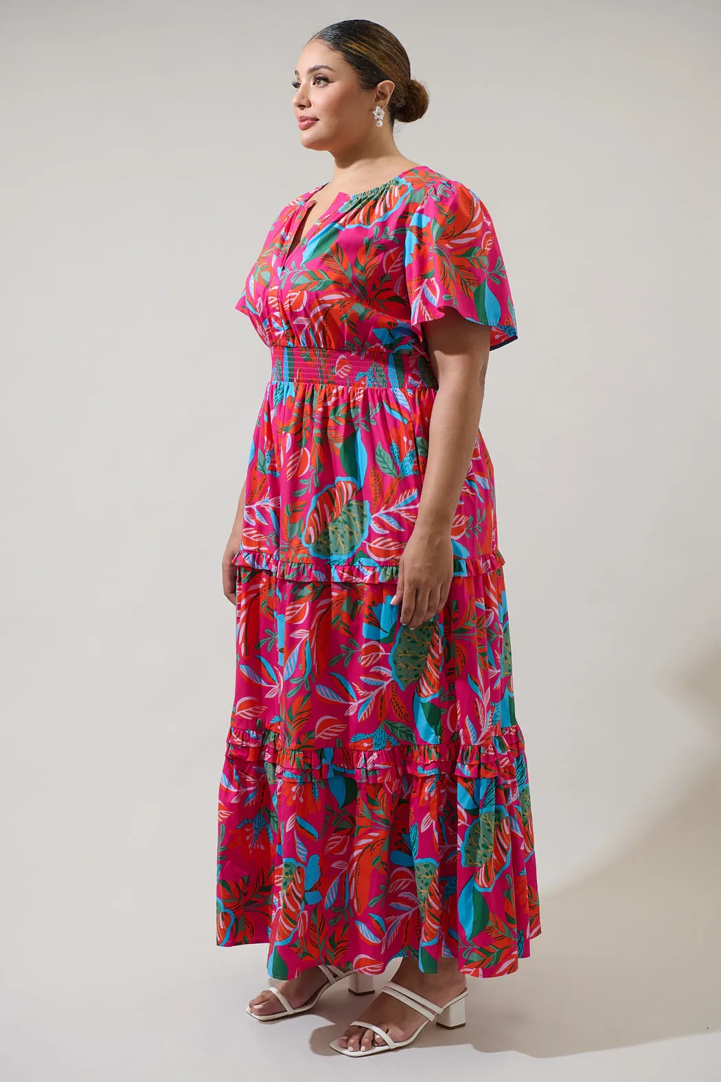 Cactus Blossom Palmer Poplin Tiered Maxi Dress Curve sold by Sugarlips product image thumbnail 3