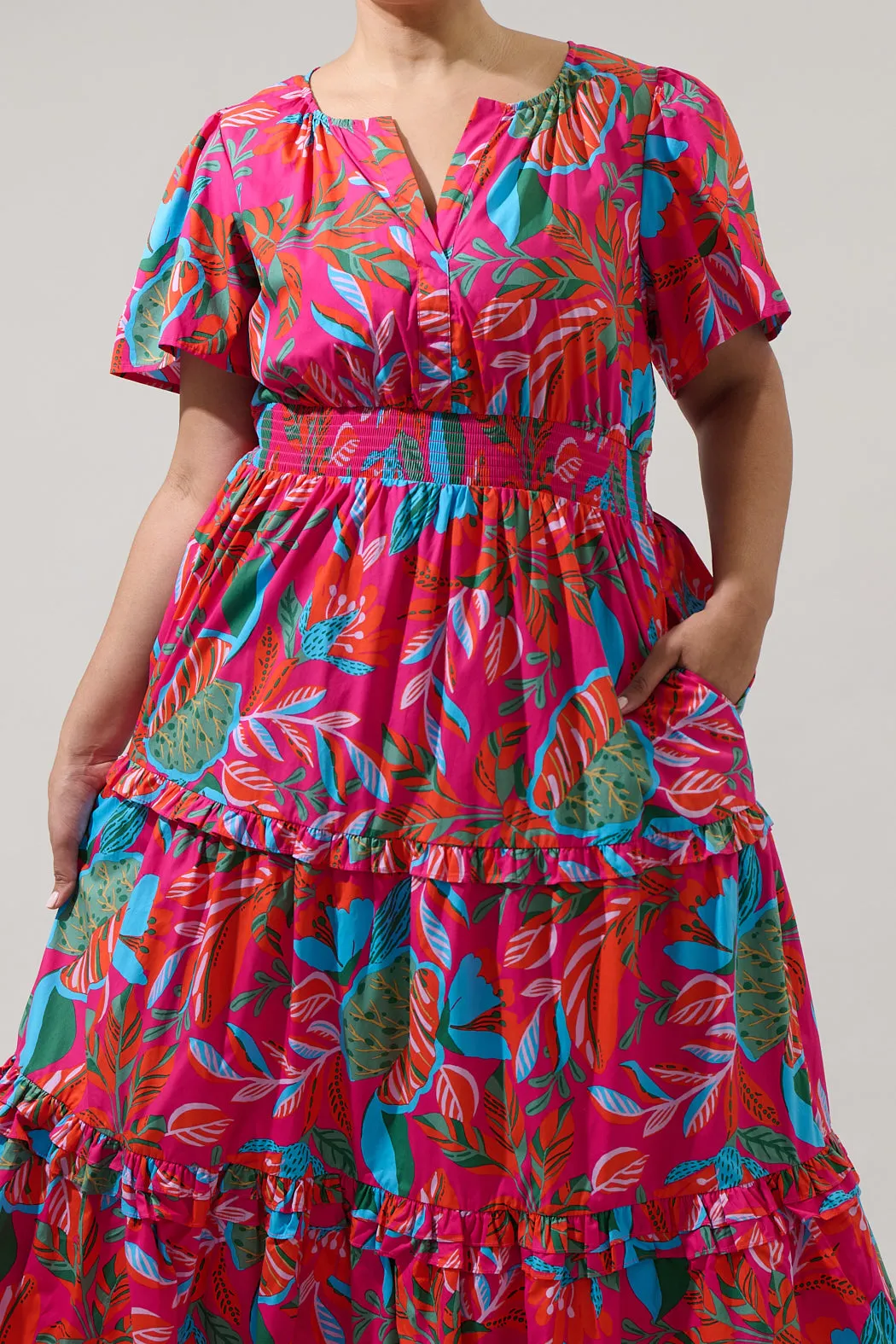 Cactus Blossom Palmer Poplin Tiered Maxi Dress Curve sold by Sugarlips product image thumbnail 4