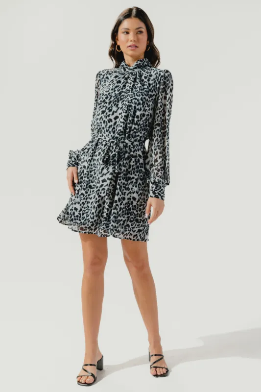 Katherine Leopard Mock Neck Belted Shift Dress sold by Sugarlips