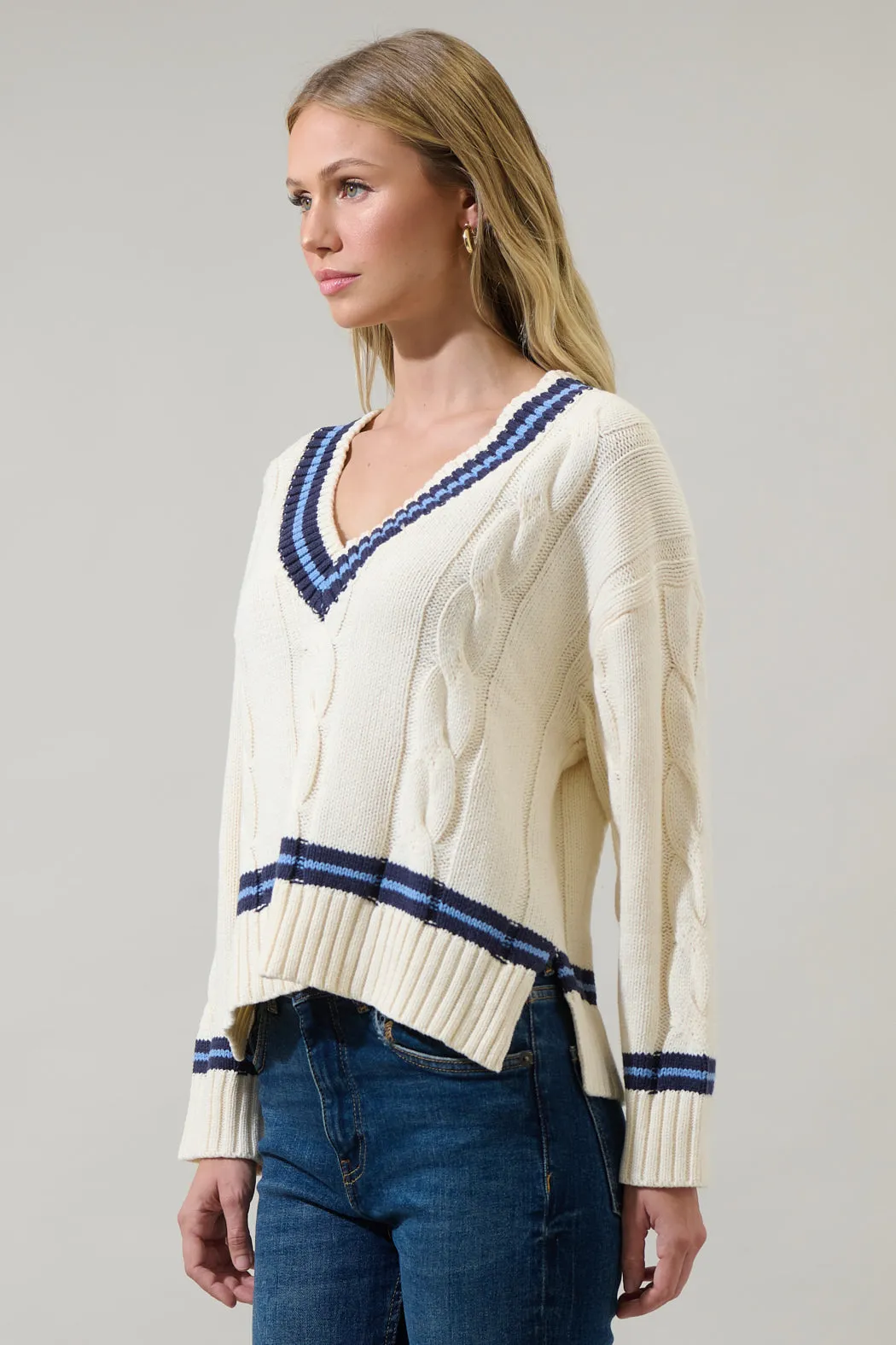 Maryville Cable Knit V Neck Sweater sold by Sugarlips product image thumbnail 3