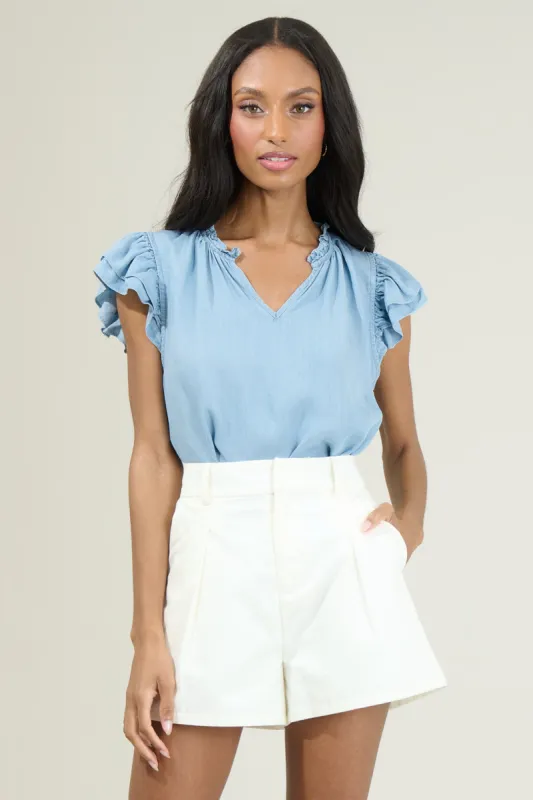 Claramay Ruffle Split Neck Top made by Sugarlips