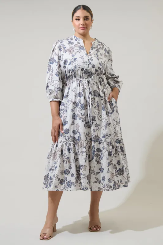 Bryony Floral Zinnia Split Neck Midi Dress Curve sold by Sugarlips