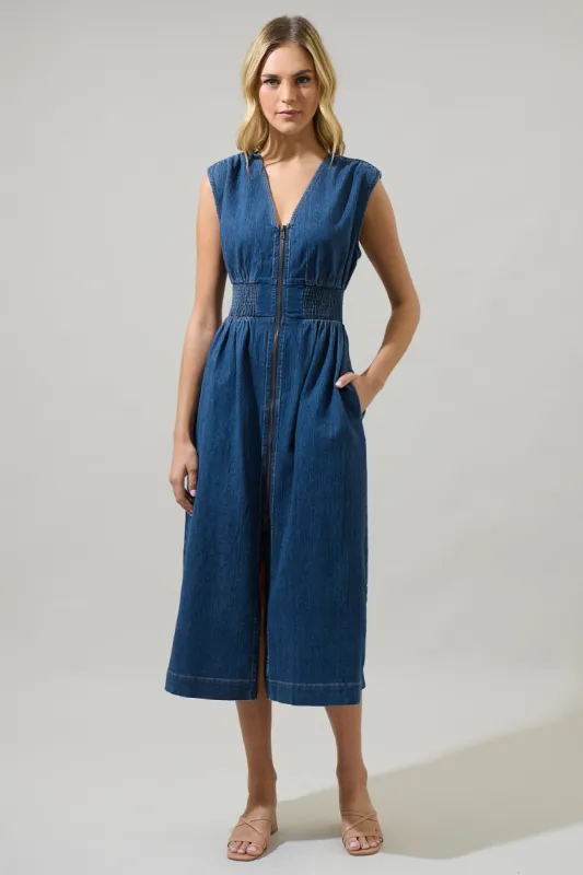 Gabriella Denim Lula Sleeveless Smocked Midi Dress sold by Sugarlips