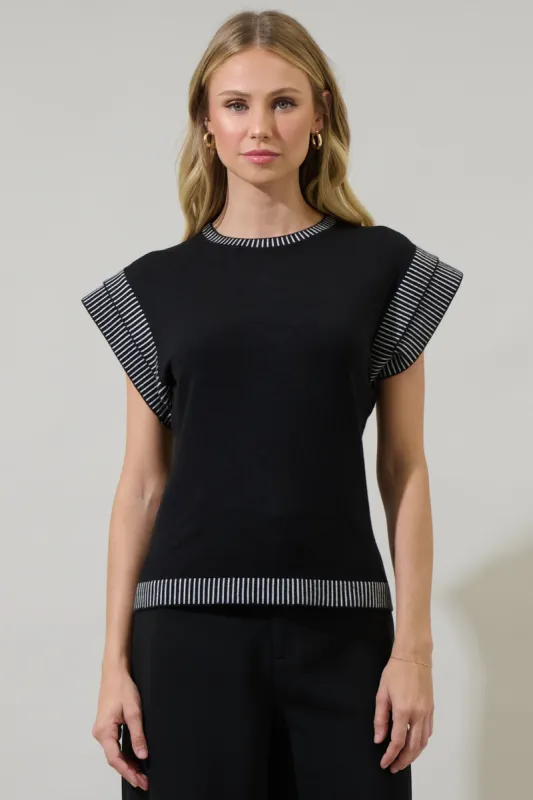 Avilla Contrasted Short Sleeve Sweater Top sold by Sugarlips