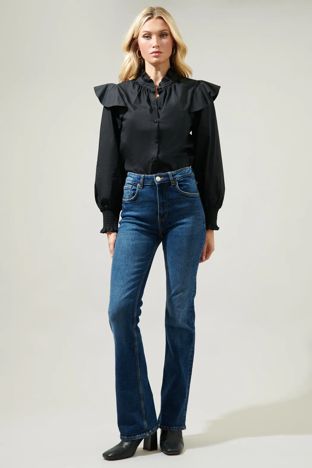 Malbec Ruffle Button Front Poplin Blouse sold by Sugarlips product image thumbnail 3