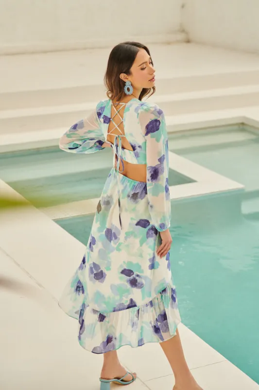 Nixie Abstract O-Ring Cut Out Nami Midi Dress sold by Sugarlips