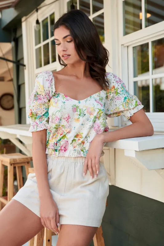 Sommerset Floral Ginny Eyelet Ruffle Top sold by Sugarlips