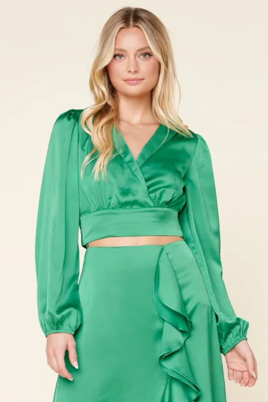 Samba Satin Surplice Cropped Blouse made by Sugarlips