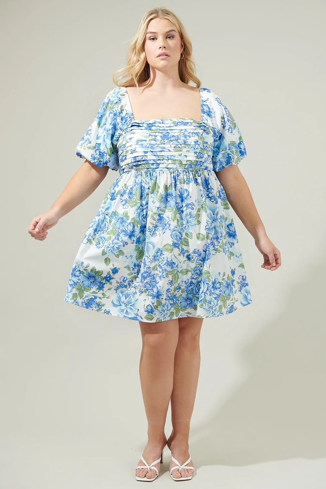 Truth Be Told Blue Floral Pleated Mini Dress Curve sold by Sugarlips product image thumbnail 4