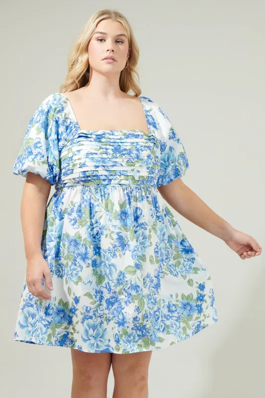 Truth Be Told Blue Floral Pleated Mini Dress Curve sold by Sugarlips