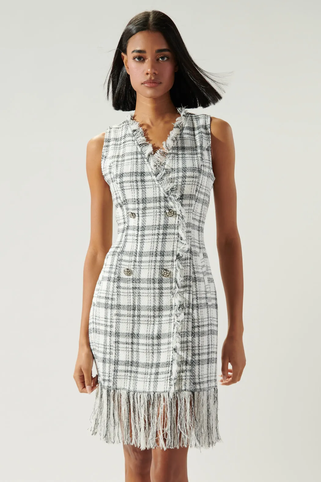 Kamia Plaid Fringe Hem Tweed Dress sold by Sugarlips