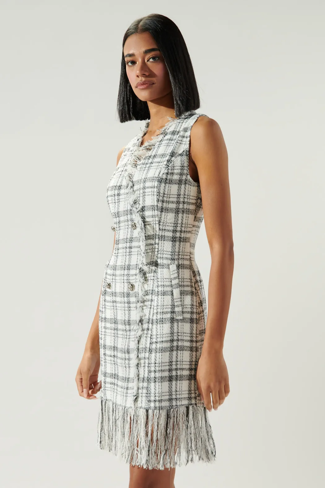 Kamia Plaid Fringe Hem Tweed Dress sold by Sugarlips product image thumbnail 2