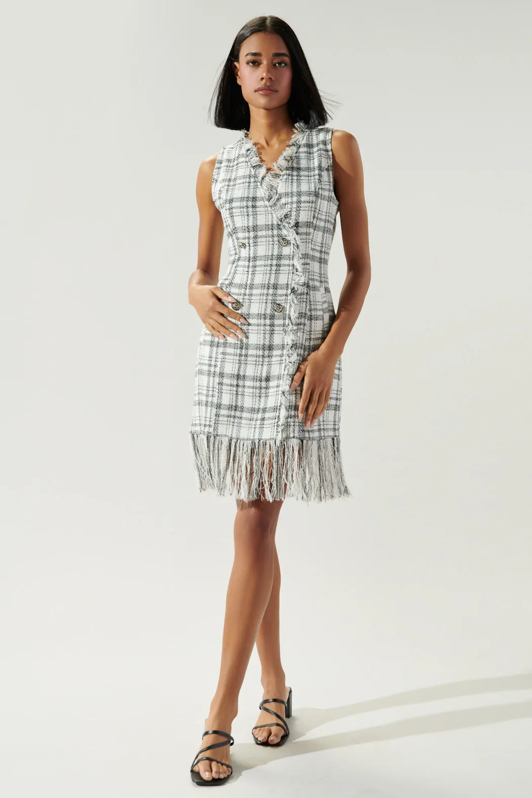Kamia Plaid Fringe Hem Tweed Dress sold by Sugarlips product image thumbnail 4