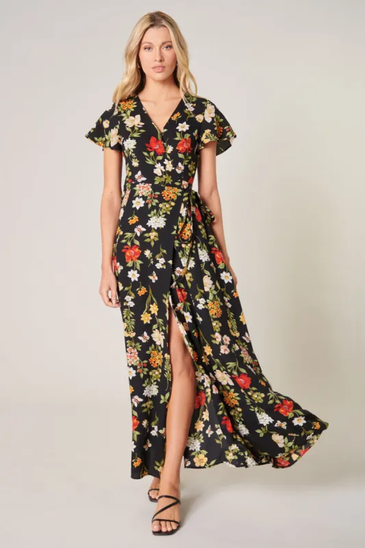 Willa Floral Lunar Maxi Wrap Dress sold by Sugarlips