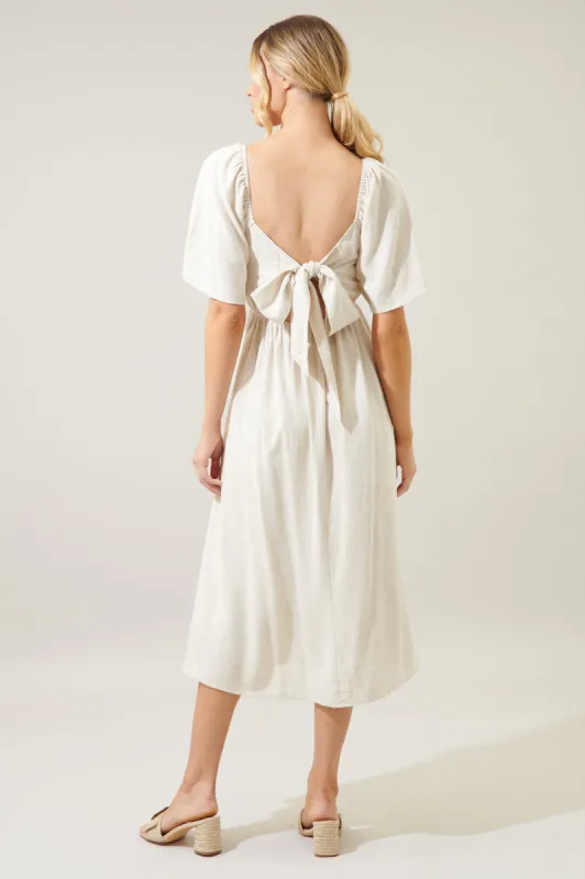 Saint Tropez Cassia Tie Back Linen Midi Dress sold by Sugarlips