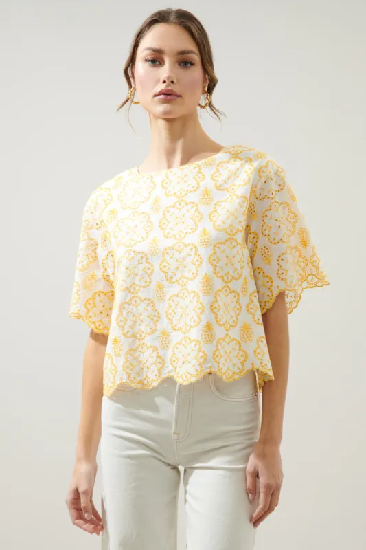 Limoncello Eyelet Short Sleeve Scalloped Top sold by Sugarlips