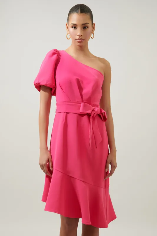 Chelsea Marjorie One Sleeve Tie Waist Midi Dress sold by Sugarlips