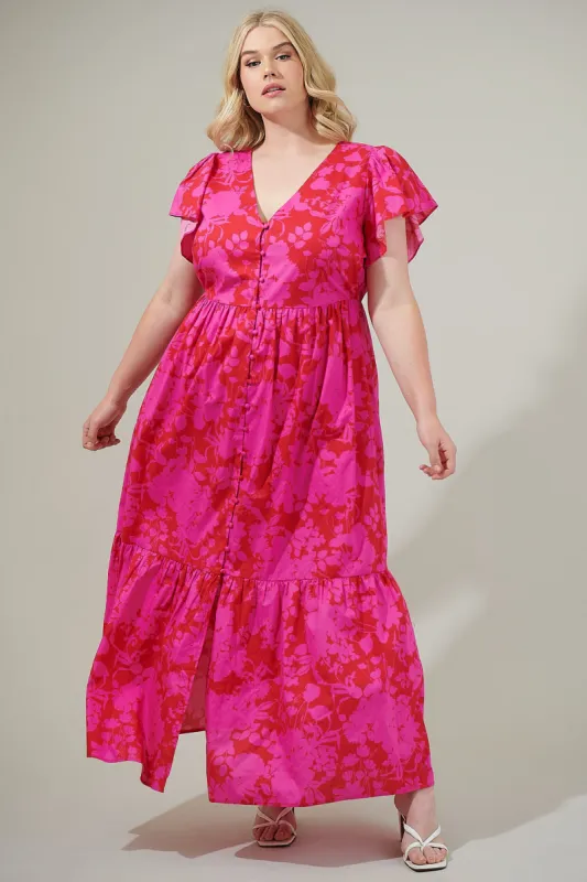 Blissa Floral Button Midi Dress Curve sold by Sugarlips