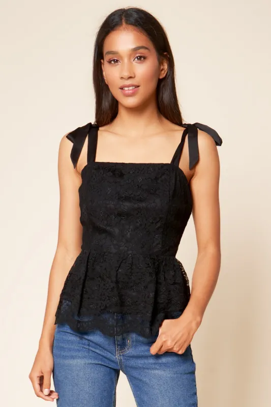 Arlene Tie Shoulder Lace Peplum Top sold by Sugarlips