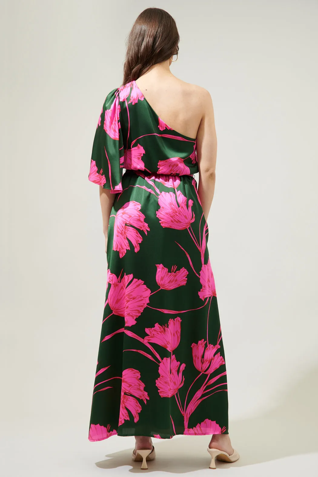 Eartha Floral Meara One Shoulder Satin Maxi Dress sold by Sugarlips product image thumbnail 3