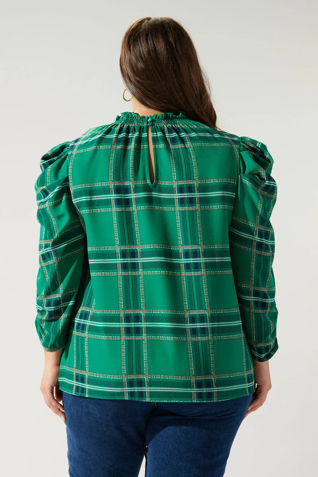 Woodland Jade Plaid Drape Sleeve Top Curve sold by Sugarlips product image thumbnail 2