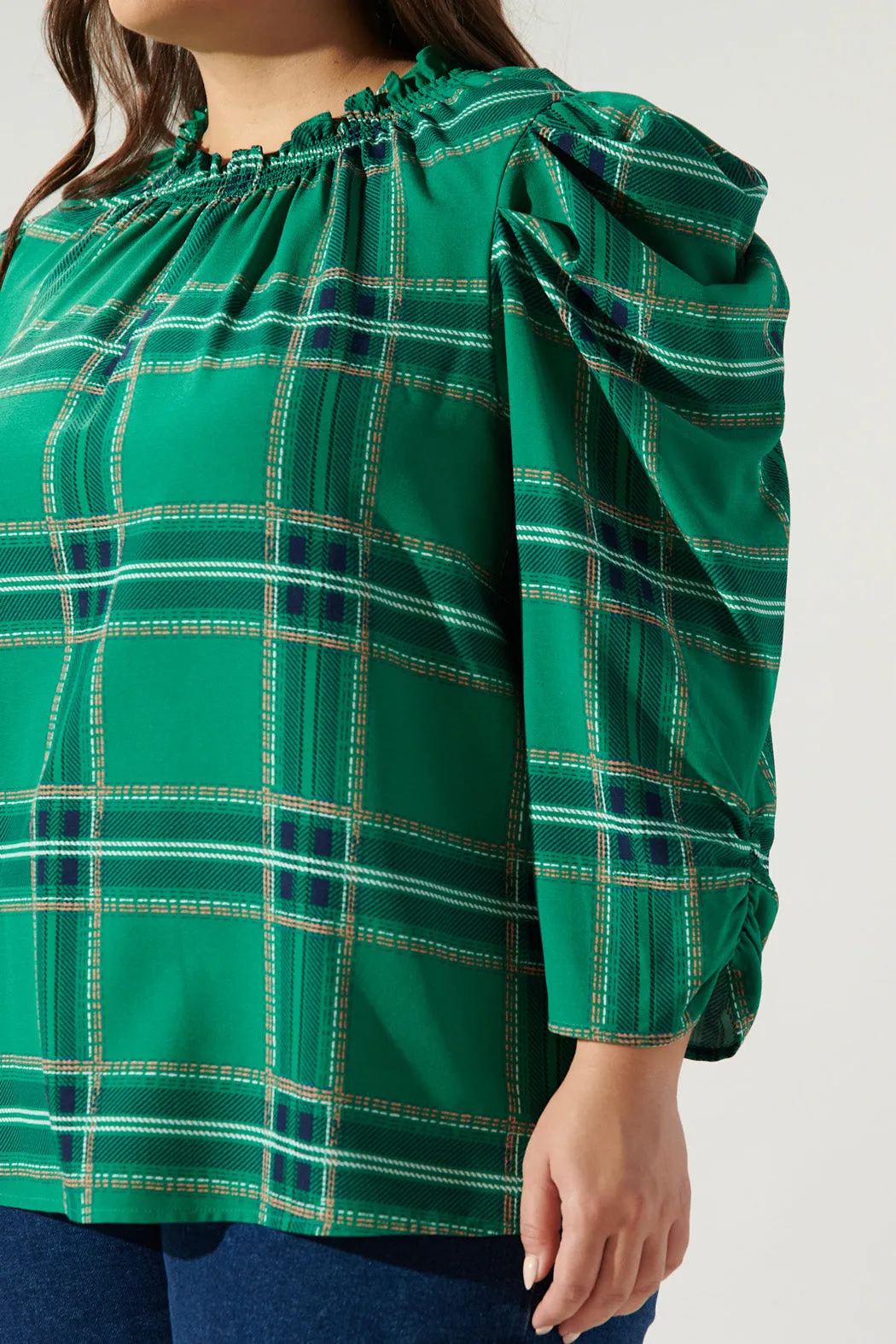 Woodland Jade Plaid Drape Sleeve Top Curve sold by Sugarlips product image thumbnail 5