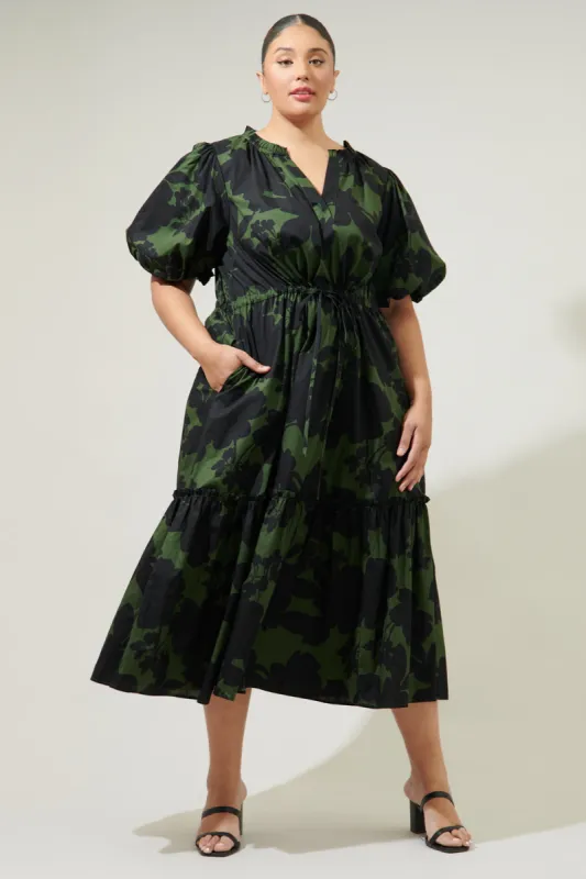 Night Moss Ginny Bubble Sleeve Midi Dress Curve sold by Sugarlips