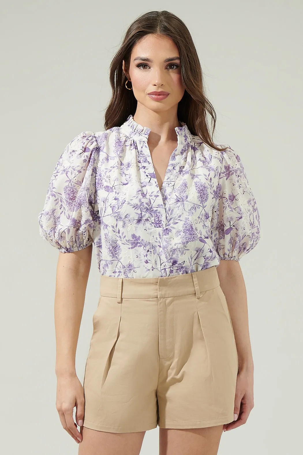 Kadisha Floral Close to You Split Neck Top sold by Sugarlips