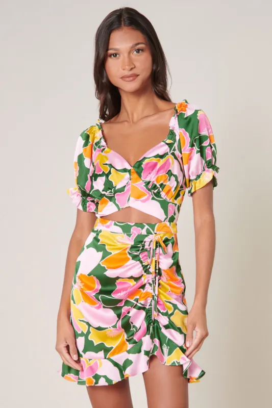 Melonade Mendocino Satin Ruched Cutout Mini Dress sold by Sugarlips
