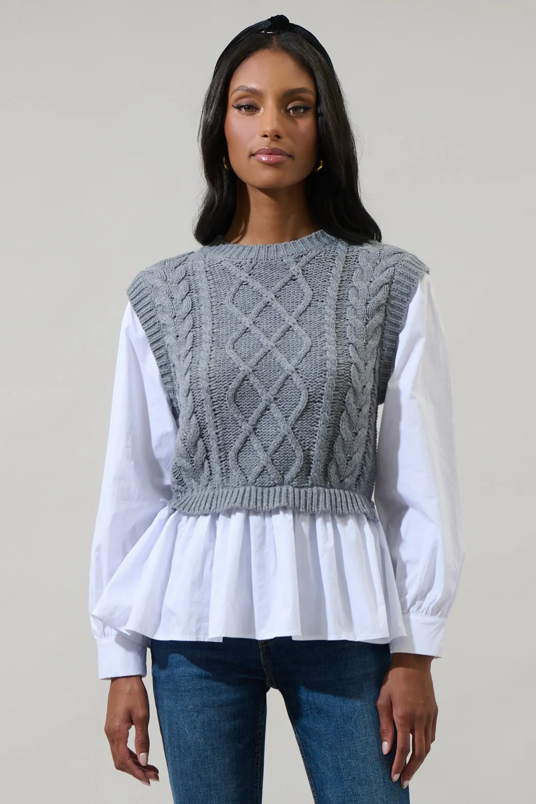Javelina Mix Media Cable Knit SweaterVest Long Sleeve Top sold by Sugarlips product image thumbnail 2
