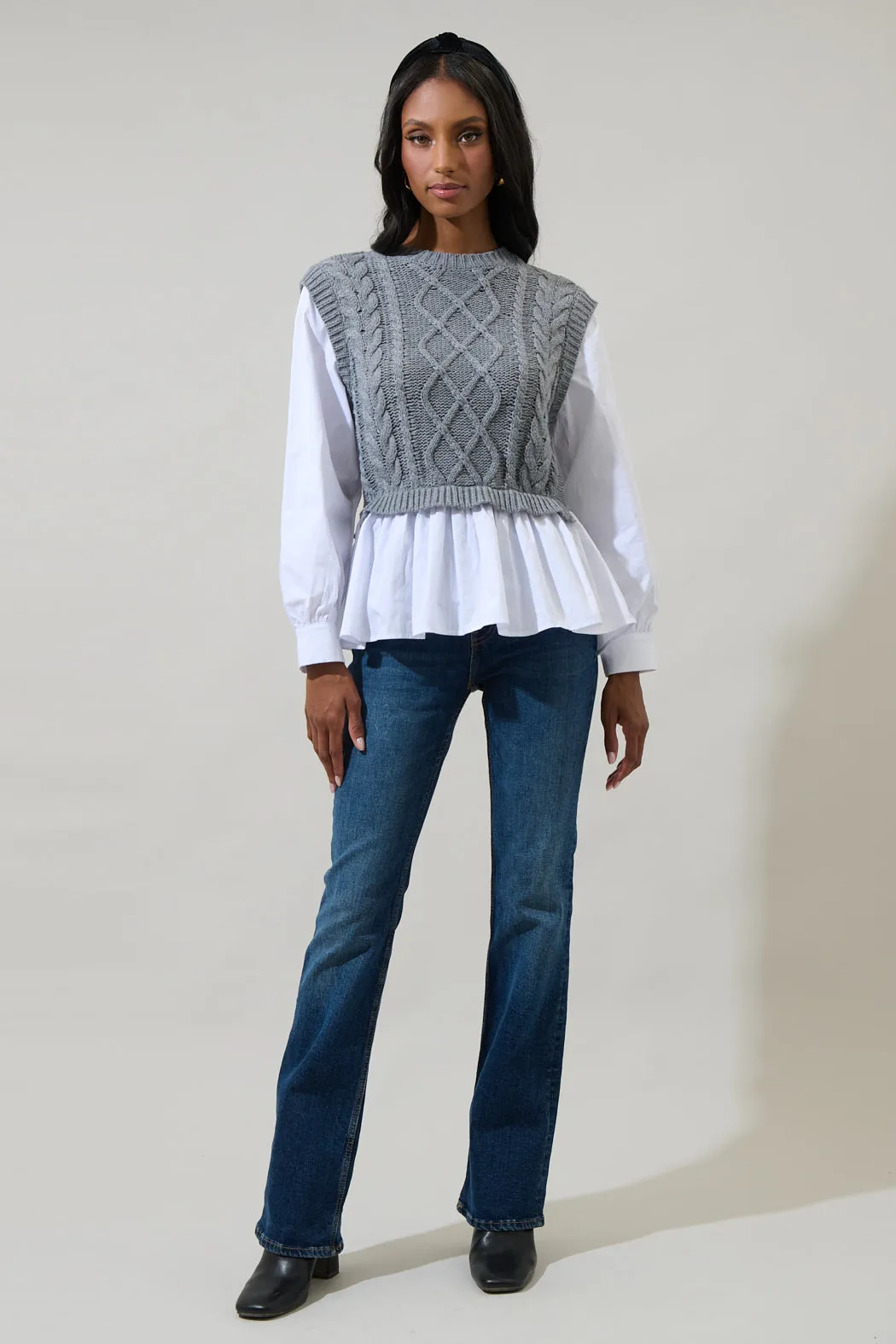 Javelina Mix Media Cable Knit SweaterVest Long Sleeve Top sold by Sugarlips product image thumbnail 5